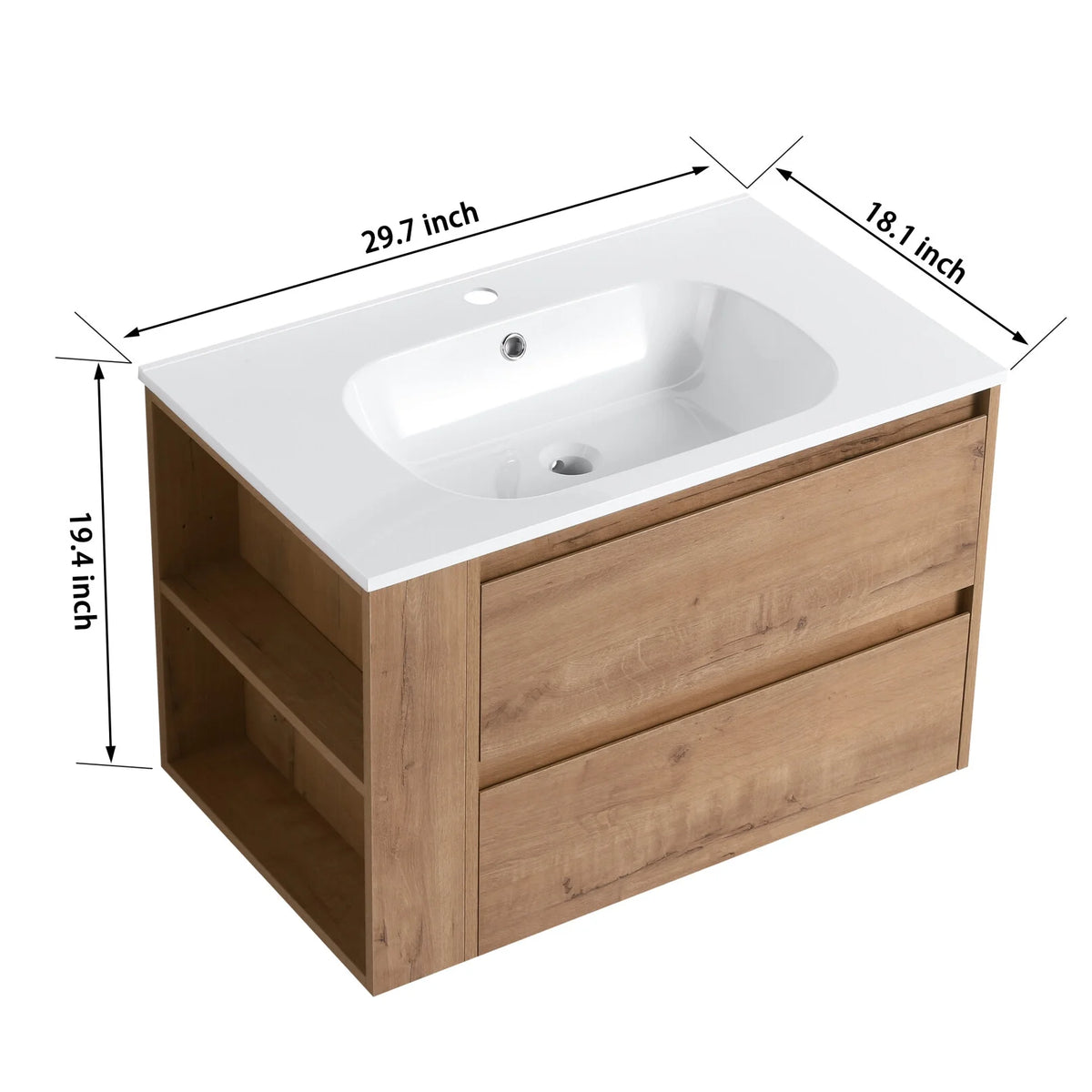 30" Bathroom Vanity with Sink Set, Wall Mounted Floating Bathroom Vanities with Adjustable Shelf and Storage Drawers Vanity and Sink Combo, Bathroom Storage Combo Cabinet for Small Space, White