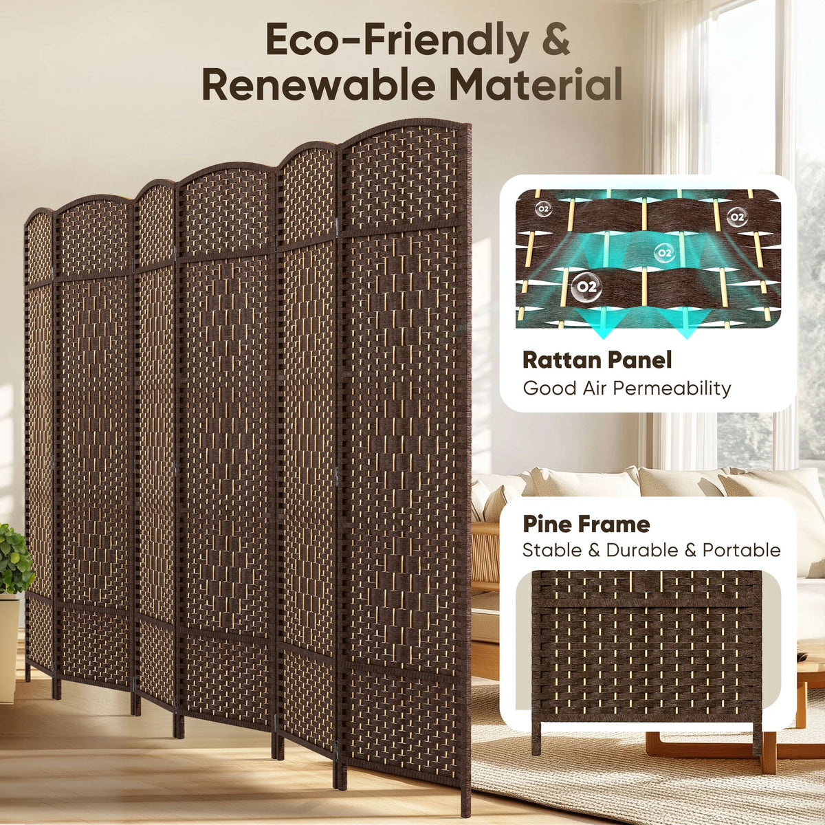 Jostyle Room Divider 6ft. Tall Extra Wide Privacy Screen, Folding Privacy Screens Freestanding Nature