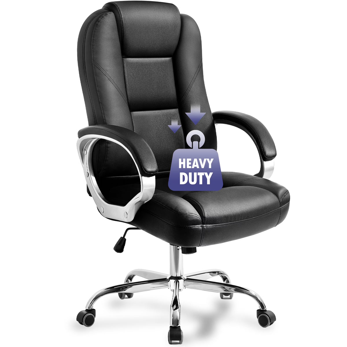 NEO CHAIR Home Office Chair, Heavy Duty Leather Office Chair, Ergonomic High Back Cushion Lumbar Back Support, Computer Desk Executive Chair for Work, 8 Hours Comfort, Jet Black
