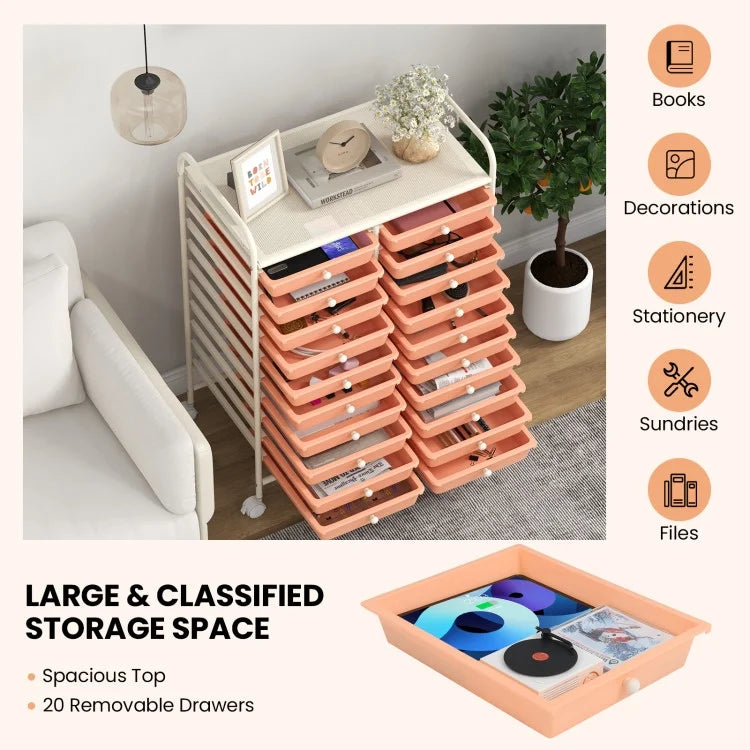 20 Drawers Rolling Storage Cart Studio Organizer