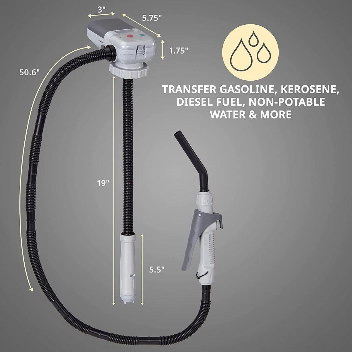 Deway Automatic Fuel Transfer Pump with Nozzle for Quick Flow Control & Stop, Advanced Adapter Fits All Size Gas Cans, Extra Long Hose, Portable Liquid Pump for Gasoline, Diesel Fuel & More