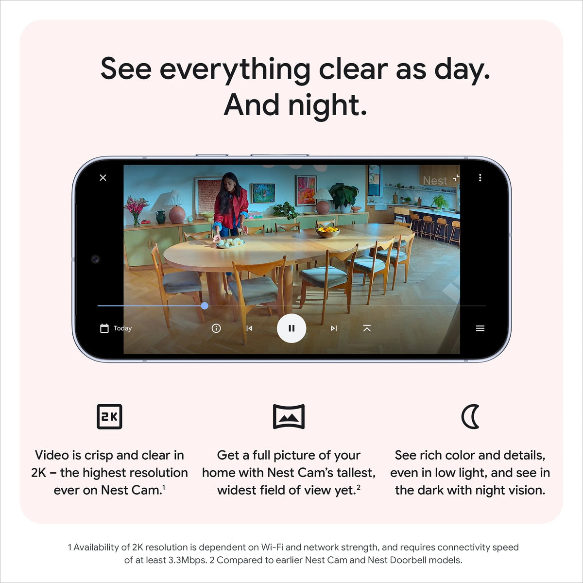 Google Nest Cam Indoor (Wired, 3rd Gen) - Indoor Security Camera with 2K Video - Works with Google Home - With Gemini - Berry
