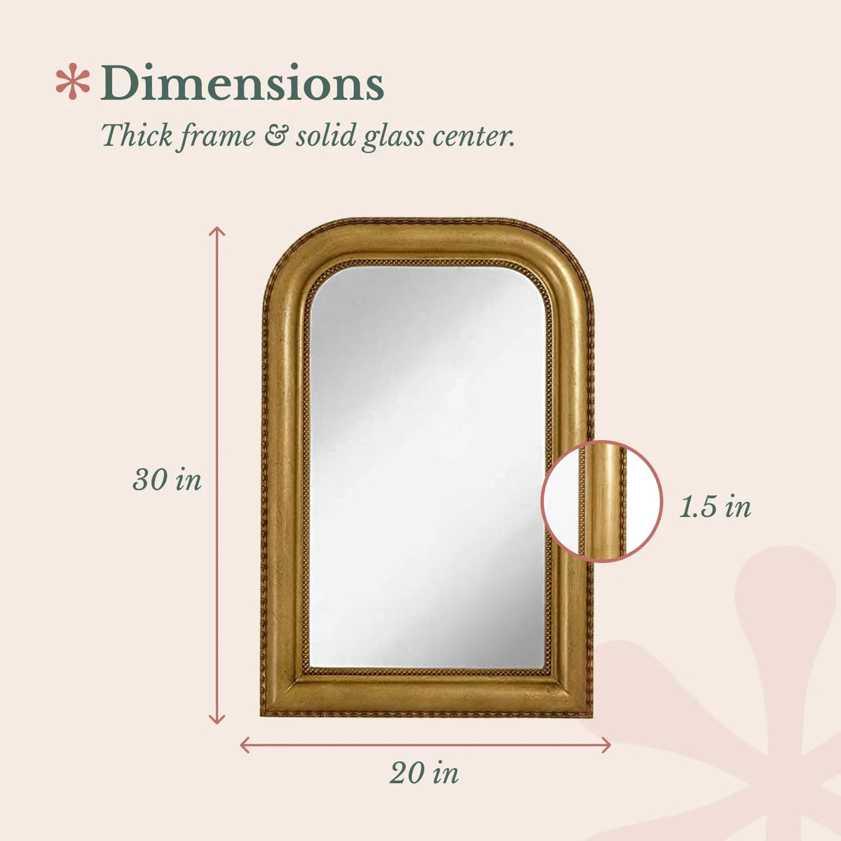 Hamilton Hills 36" x 24" Classic Gold Framed Polished Glass Top Round Corner Mirror - Thick Arched Top Rich Wall Mirror - Vanity for Bathroom Decor, Bedroom, Living Room - Hangs Horizontal or Vertica
