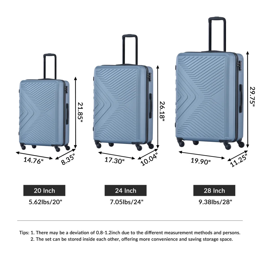 3 Piece Luggage Sets, ABS Lightweight Suitcase(20/24/28), Carry on Hard-Shell Luggage with 2 Hooks, Telescopic Handle, Spinner Wheels and TSA Lock, Yellow