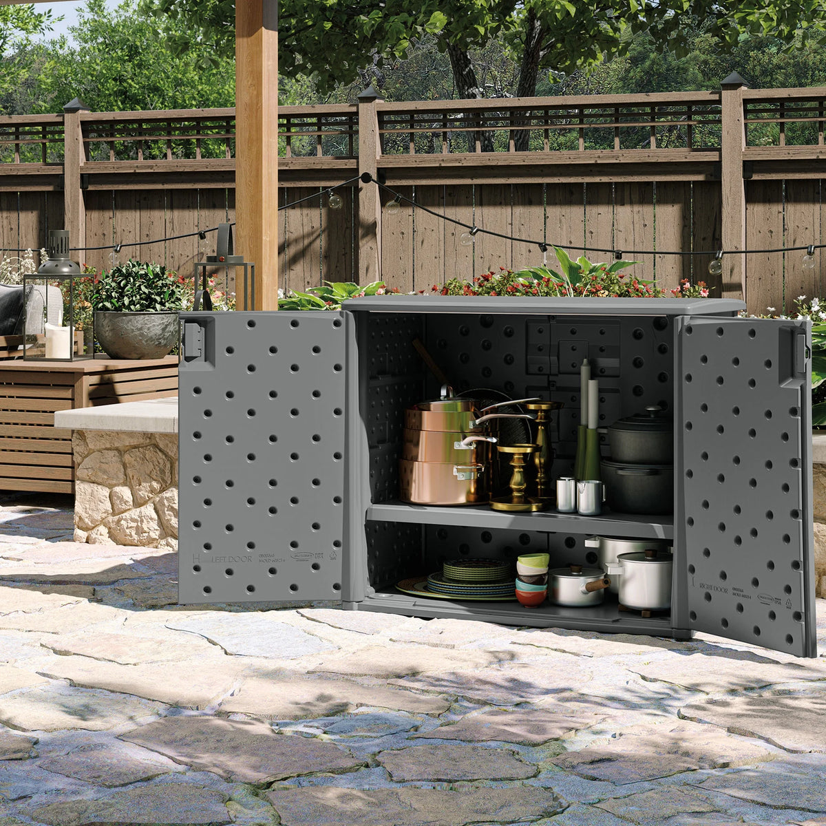Suncast Outdoor Cabinet Deck Storage Box with Adjustable Shelf, (2 Pack)