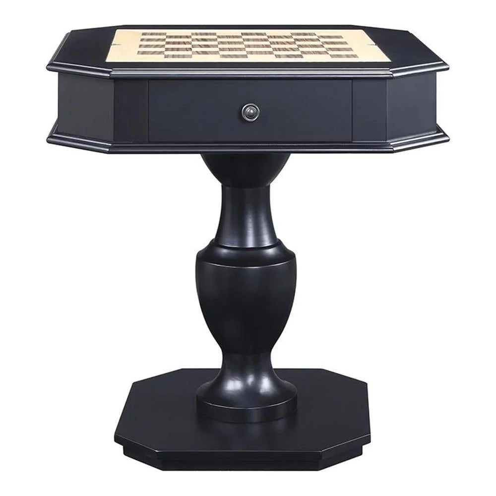 Pemberly Row Contemporary 2-Drawer Wooden Game Table in Black