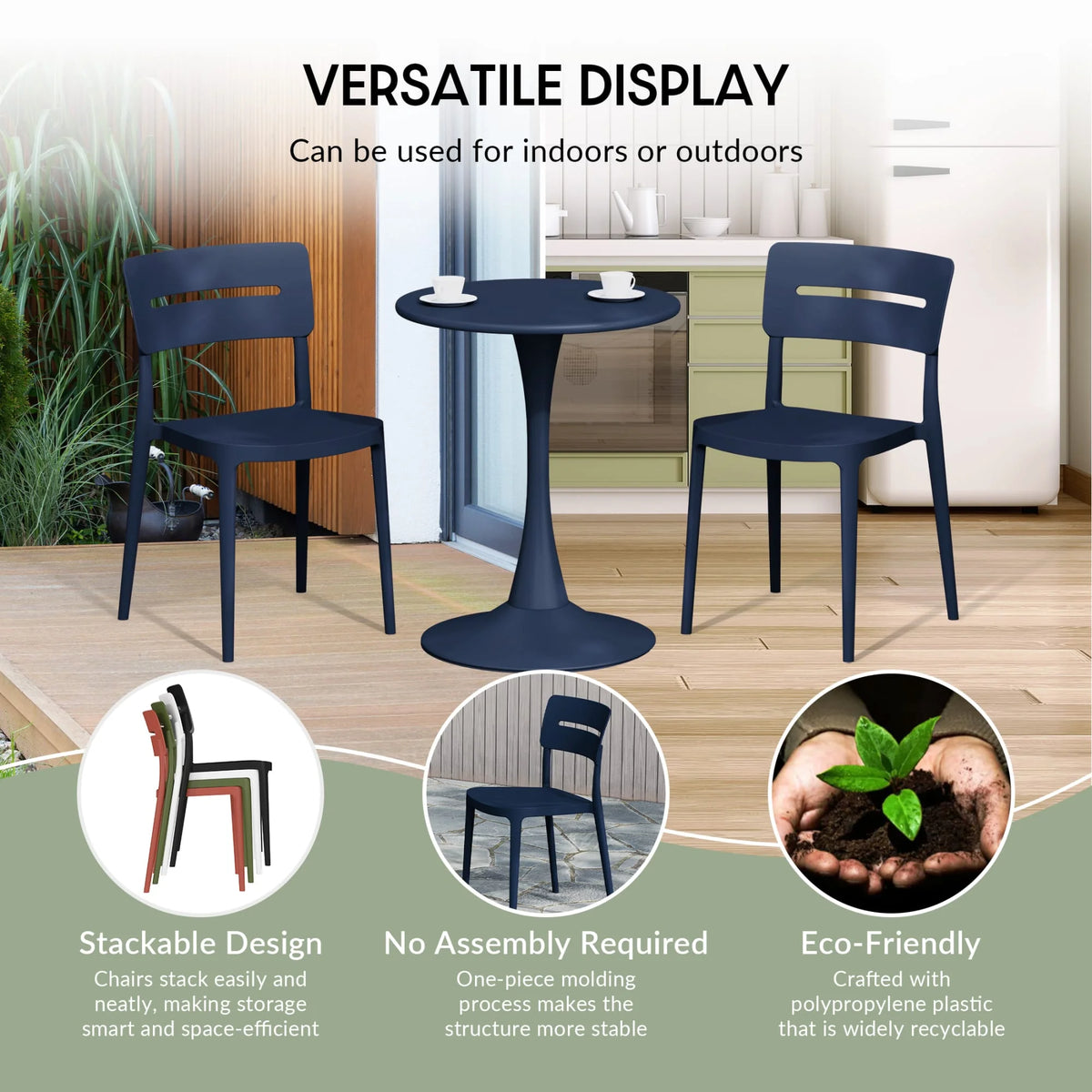 WestinTrends Playa 3-Piece Outdoor Resin Patio Bistro Set with Stackable Patio Dining Chairs, Black