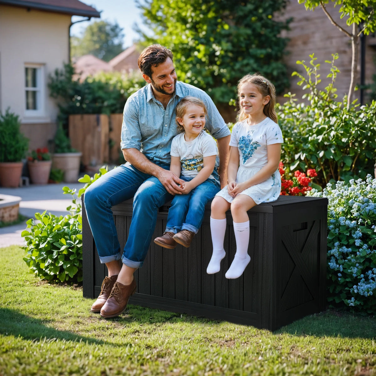 Devoko 120 Gallon Outdoor Patio Box Deck Plastic Resin Storage Box Backyard, Dark Grey