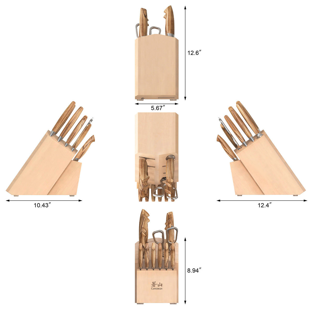 Cangshan OLIV Series Swedish Steel 15-Piece Knife Block Set, Maple Block