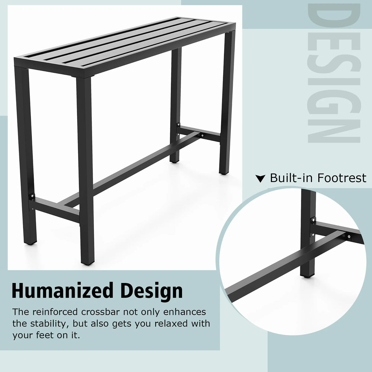 Costway Outdoor Metal Bar Table 55'' Patio Rectangular Counter Height Dining Table Black