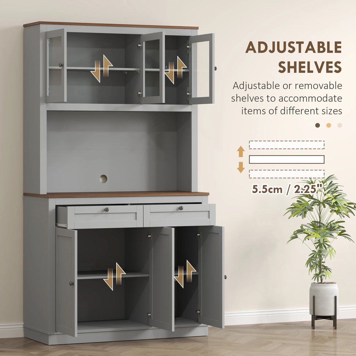 HOMCOM 71" Tall Kitchen Pantry Storage Cabinet with Microwave Stand, Gray
