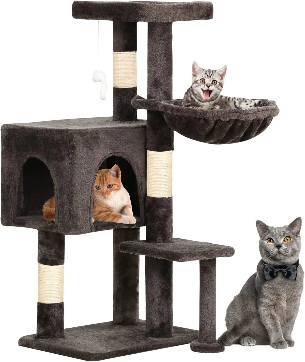 BestPet 36 inch Tall Cat Tower with Cat Scratching Post,with Cat Hammock & Funny Toy,Dark Gray