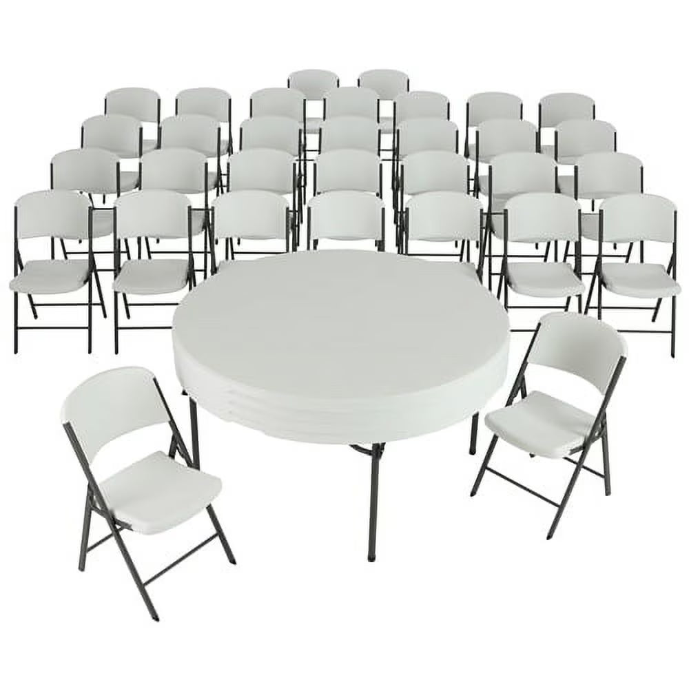 Lifetime 4 60 inch Round Folding Tables with 32 Folding Chairs - Almond