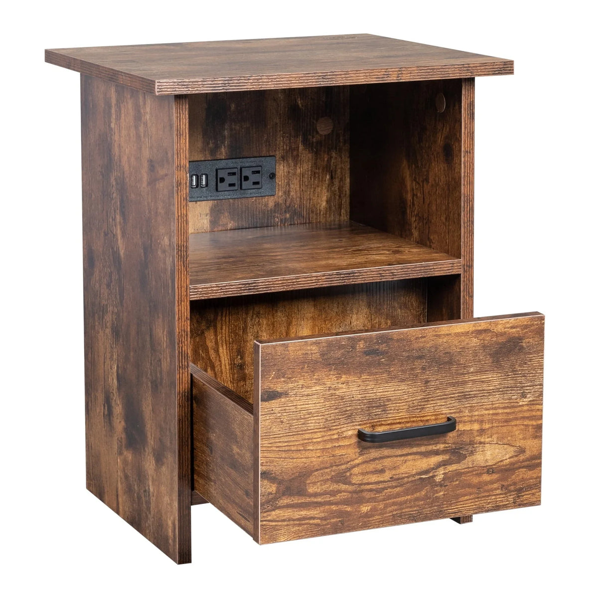 HQZX Vintage Nightstand with USB Socket,Bedside Table with 1 Drawer,Walnut,Adult