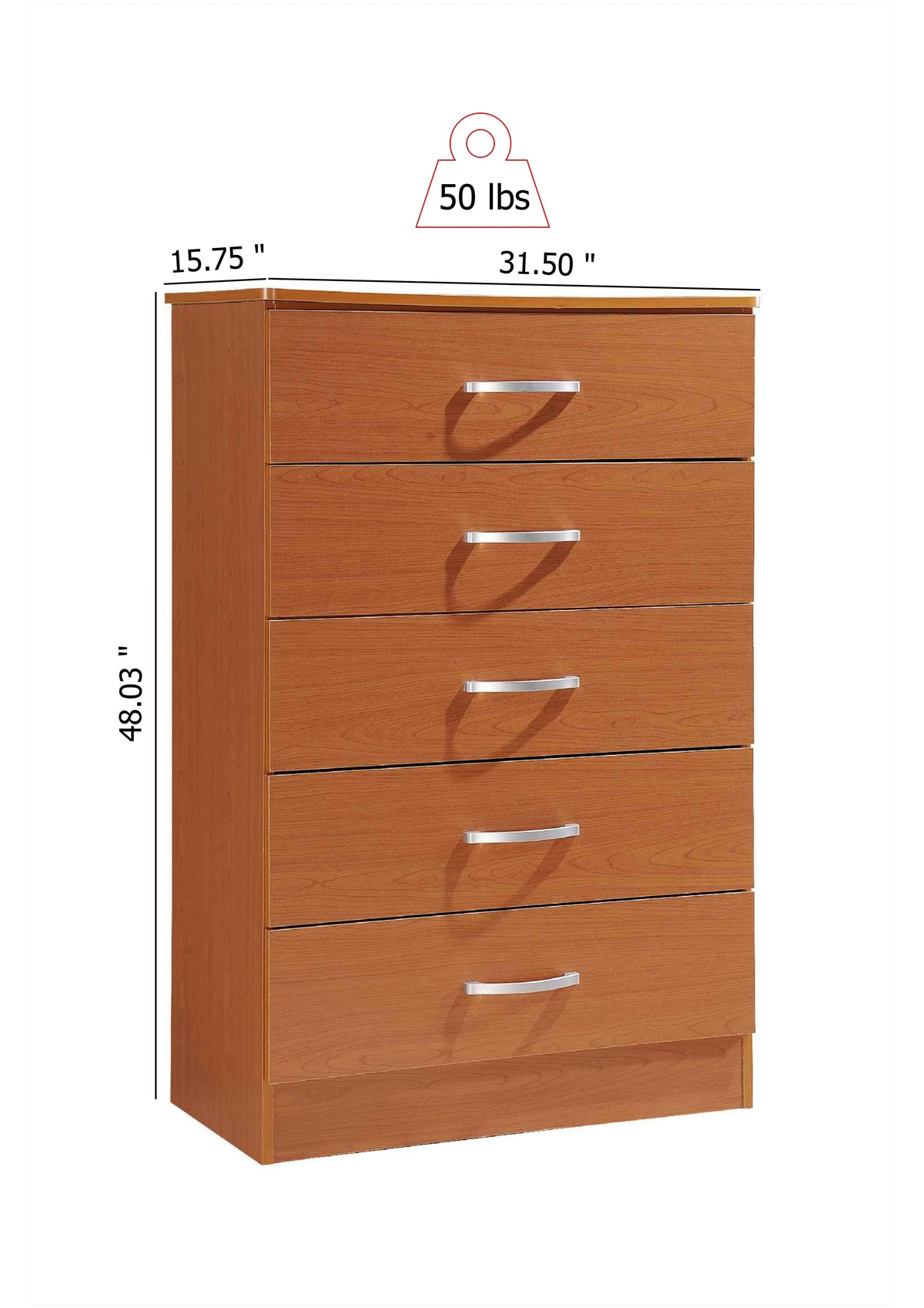 Hodedah 5 - Drawer Chest, Brown, Wood