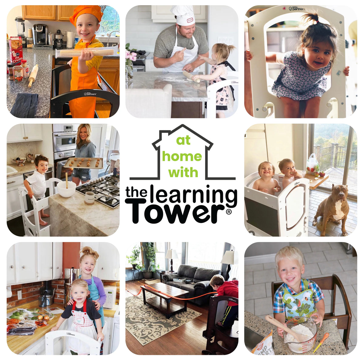 Little Partners Learning Tower Adjustable Height Kitchen Step Stool, Toddler Tower, Encourages Learning, Independence, and Engagement, Safety Climbing Tower for Kitchen Counter - Soft White