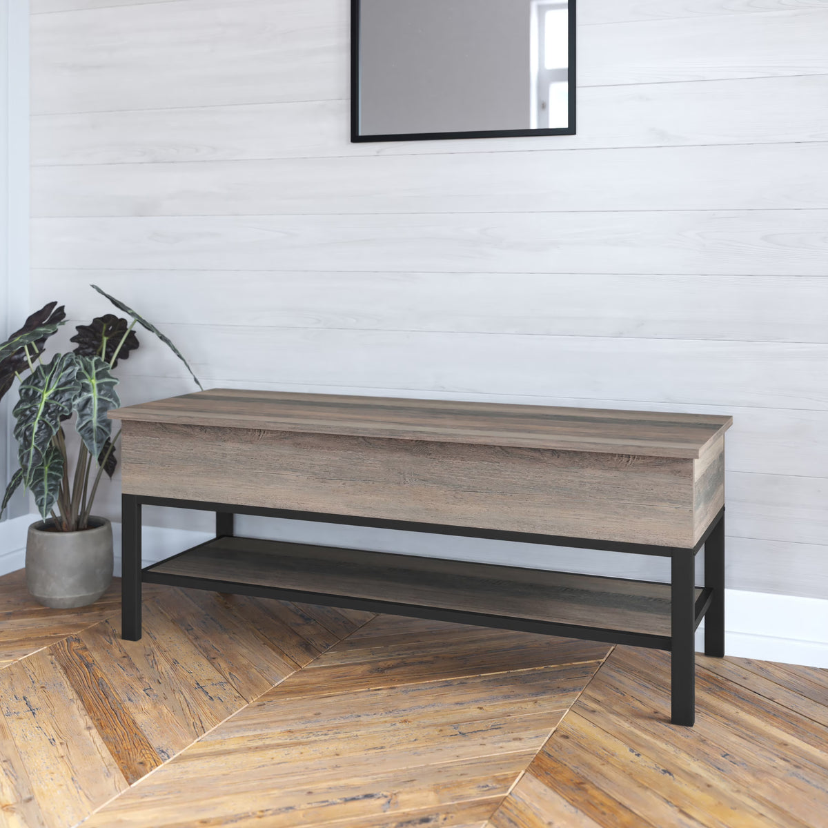 HBCY Creations Farmhouse Entryway Bench, Rustic Oak