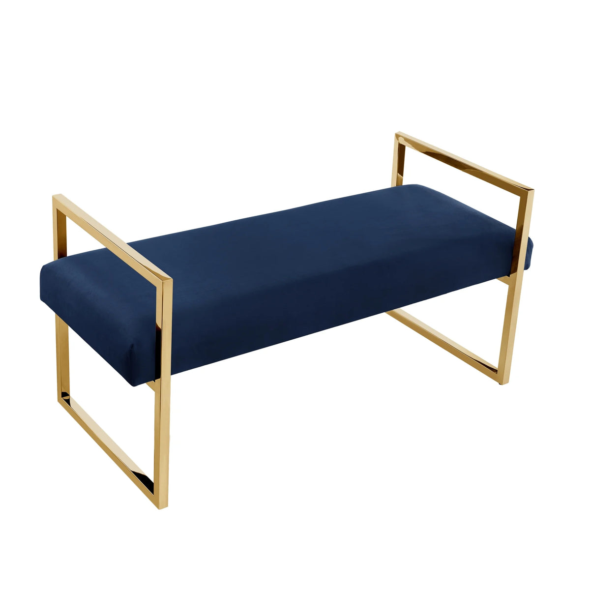 Madisen Velvet Bench with Gold Frame, Navy