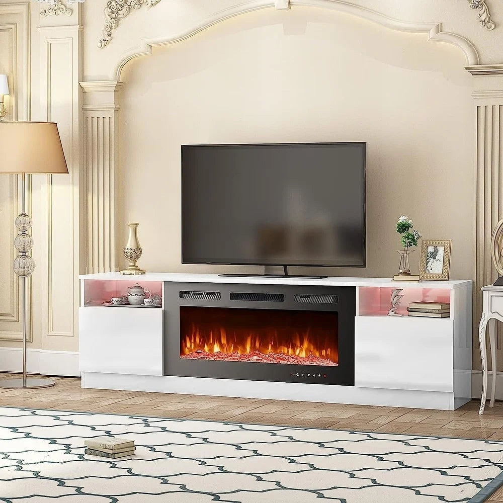 Erommy  70" Fireplace TV Stand with 36" Electric Fireplace White 80''
