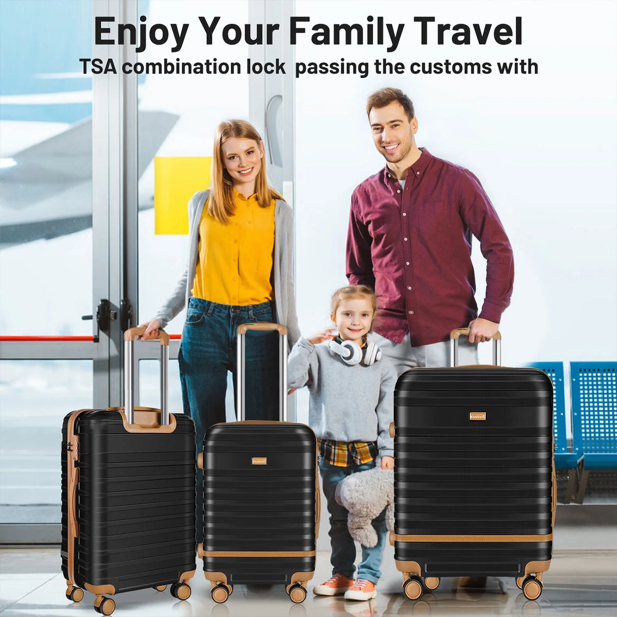 5 Piece Luggage Sets  and Travel Duffel Bag, ABS Hardshell Hardside Checked Luggage with TSA Lock and Double Spinner Wheels Suitcase, Deep Blue