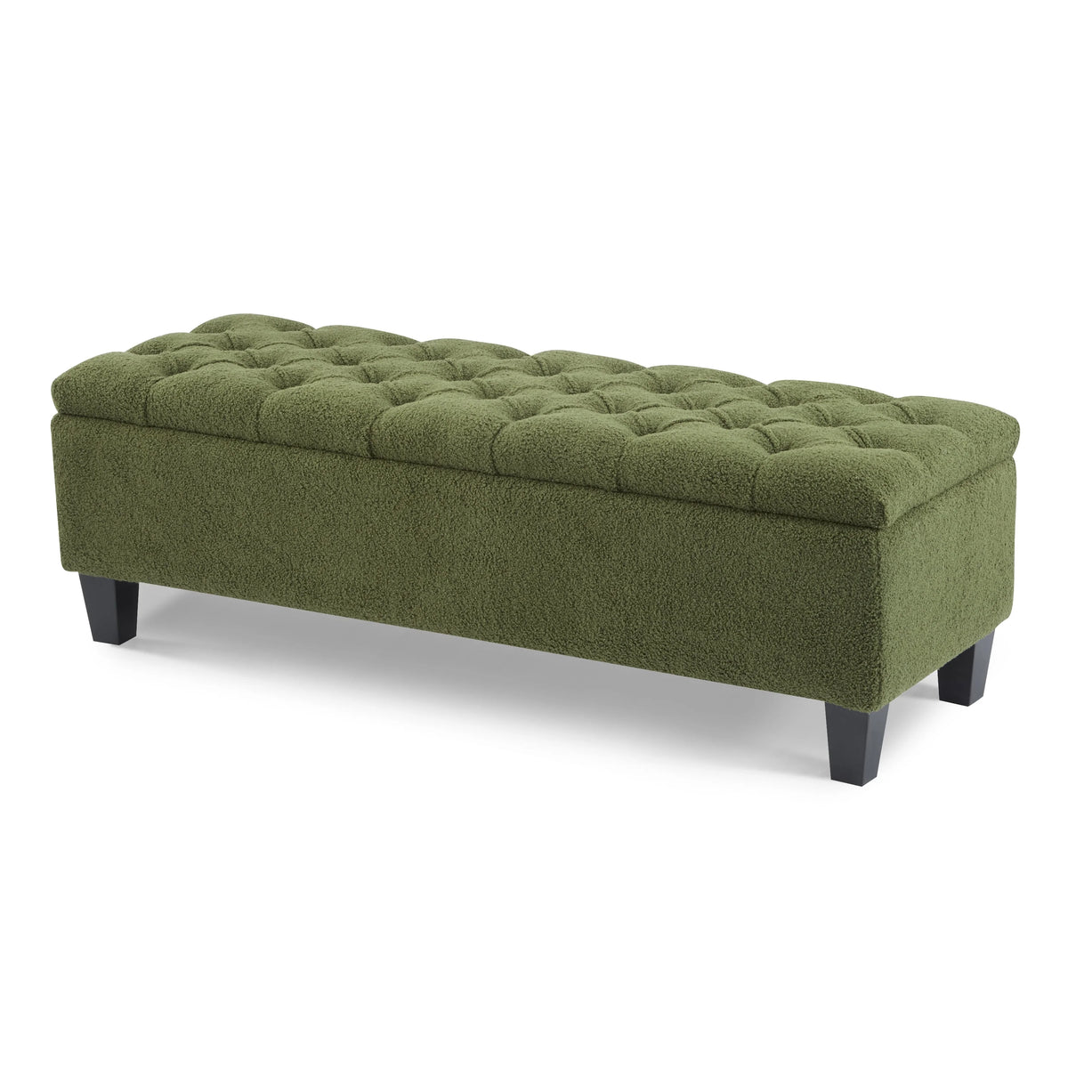 Furniliving Modern Upholstered Button Tufted Storage Ottoman Entryway Bench, Ivory
