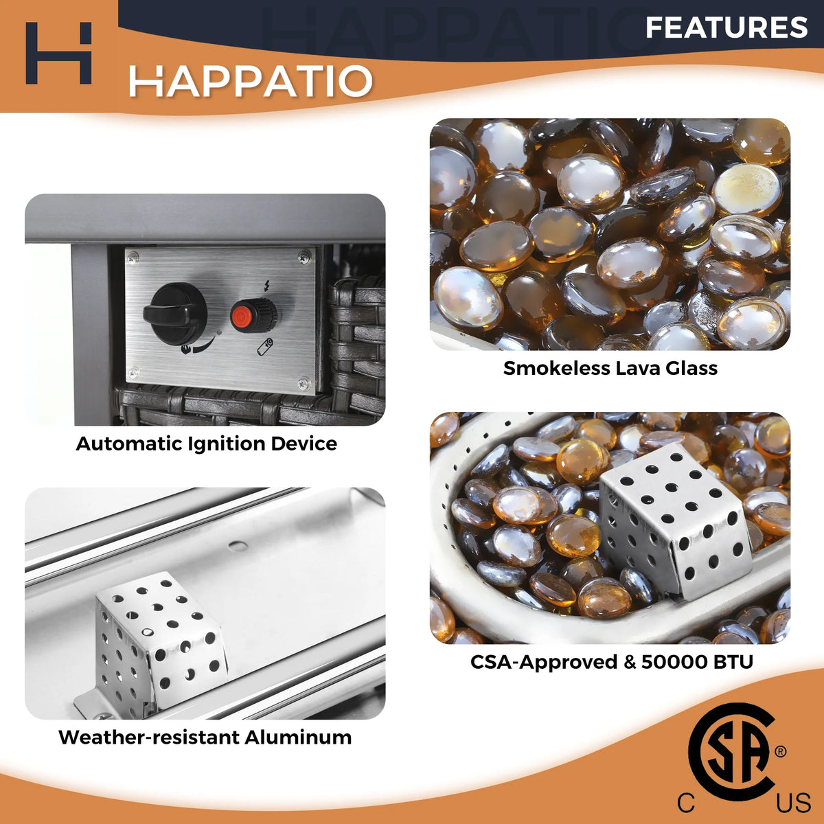 HAPPATIO 50,000 BTU Wicker and Aluminum Patio Fire Pit Table (Brown)