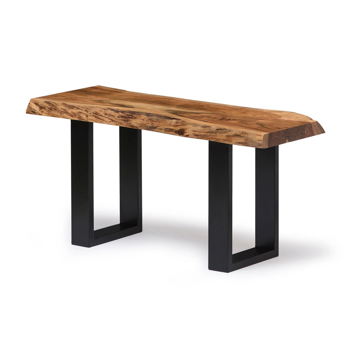 Alaterre Furniture Alpine 36-Inch Live Edge Solid Acacia Wood Bench with Black Metal Legs and Floor Protectors, Modern Farmhouse Entryway Hall Decor