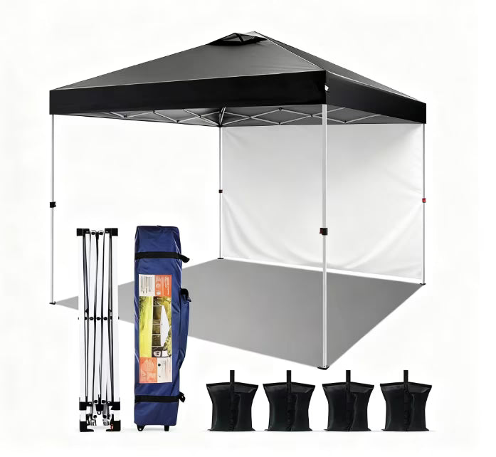 Naipo 10'x10' Pop up Canopy Tent with Sidewall,One Push Set-up Foldable Tent,Sun/Rain Use Outdoor Canopy with Carry Bag/Sandbags/Stakes/Ropes,for Beach/Camping,Black