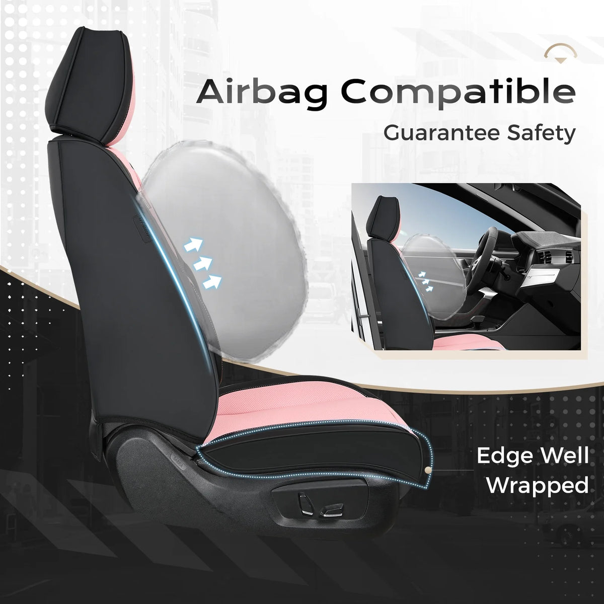 Coverado Black Front Car Seat Covers, Stylish Waterproof Premium Leather Automotive Seat Protectors, Airbag Compatible Auto Interior Accessories Universal Fit for Most Cars SUV Pick-up Trucks