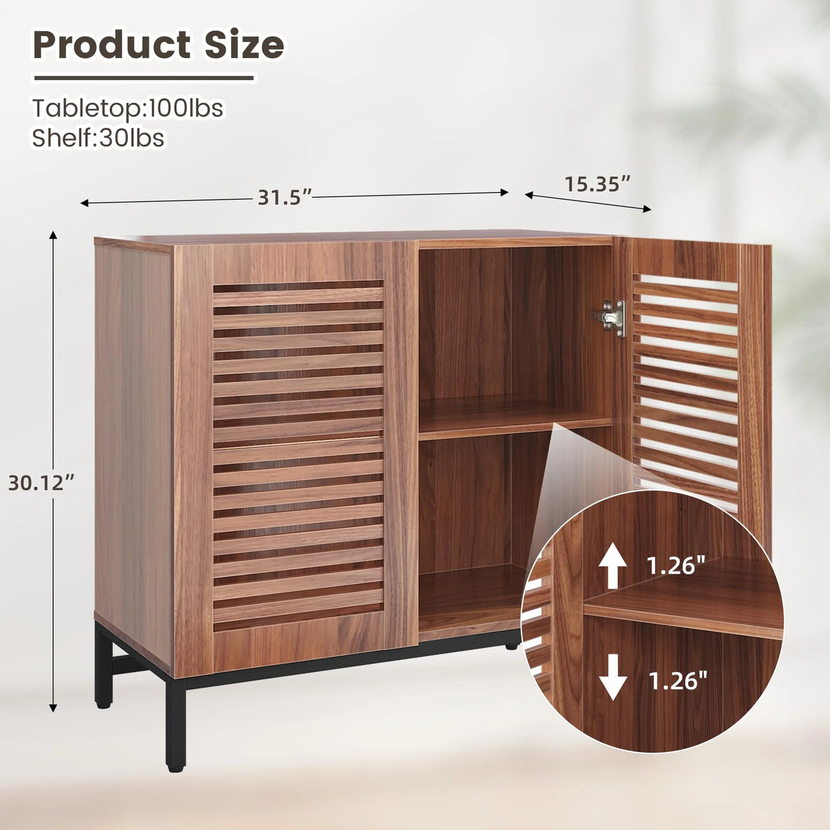 JOMEED Buffet Sideboard Cabinet with Louvered Doors & Adjustable Shelf, Wood Storage Cabinet for Kitchen, Dining Room, Living Room, Entryway Walnut