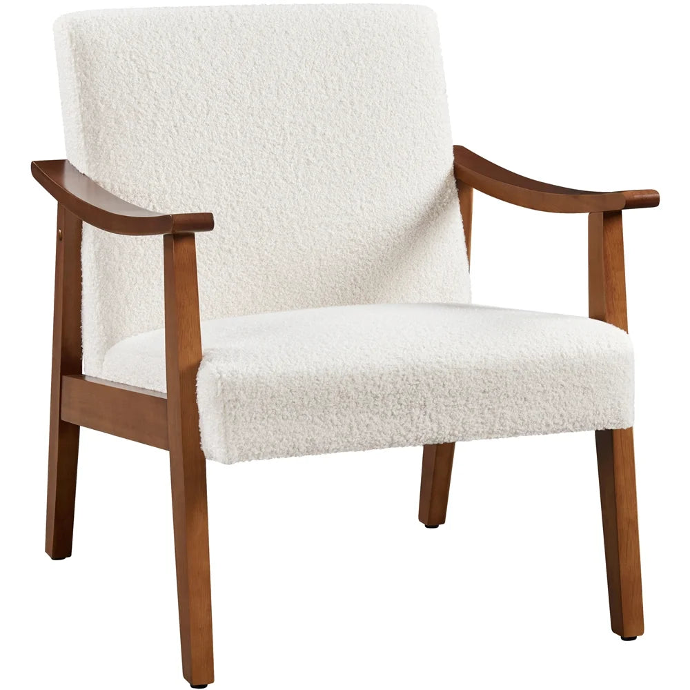 Yaheetech Mid-Century Upholstered Faux Leather Armchair with Solid Wood Legs,Brown