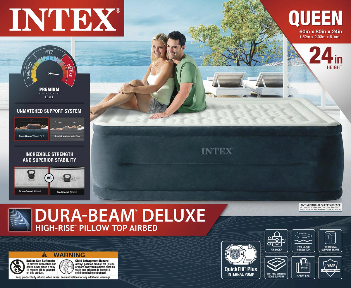 24" Dream Lux Pillow Top Dura-Beam Airbed Mattress with Internal Pump - Queen