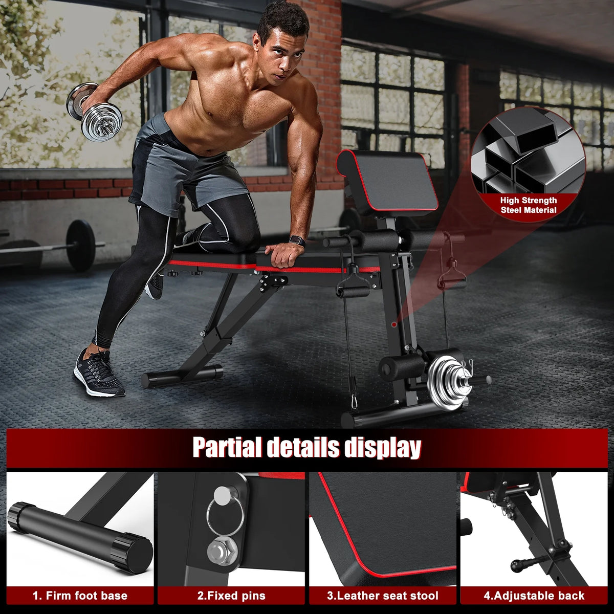 GIKPAL 7 Positions Adjustable Weight Bench,With Extended Headrest and Leg Extension,Foldable Workout Olympic Weight Bench Press for Full Body Strength Training,Maximum Weight 770 Lbs.