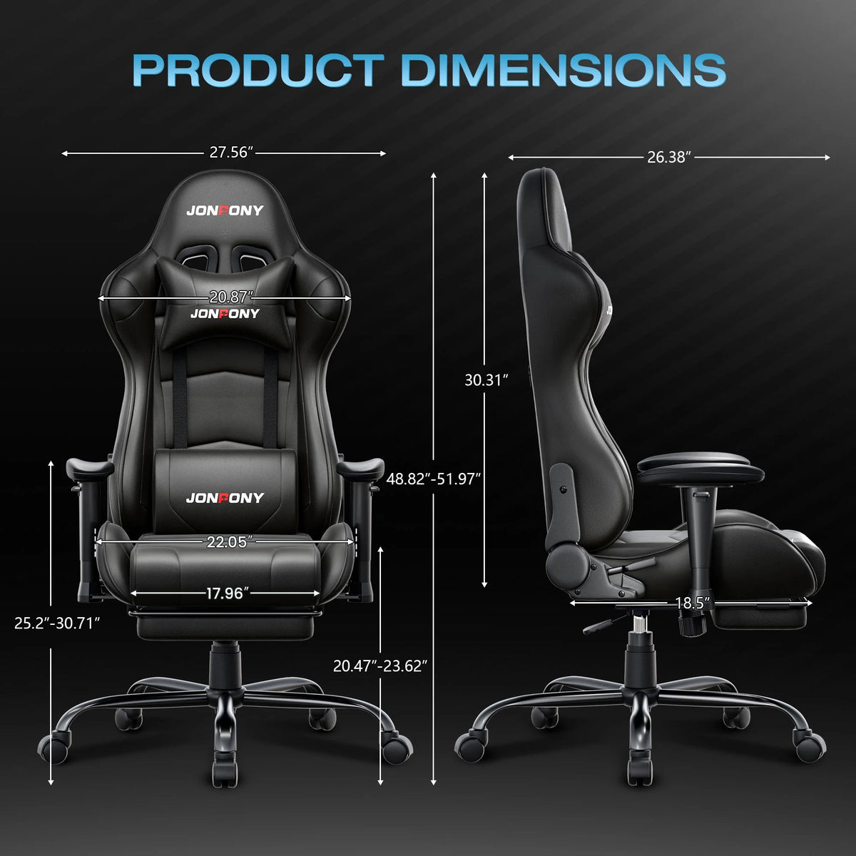 JONPONY Big and Tall 500LBS Gaming Chair, Ergonomic Design, Gamer Chair PU Leather with Footrest and Lumbar Support, High Back Office Chair Support 8 Hours Long Sitting,Red Computer Chair,Red