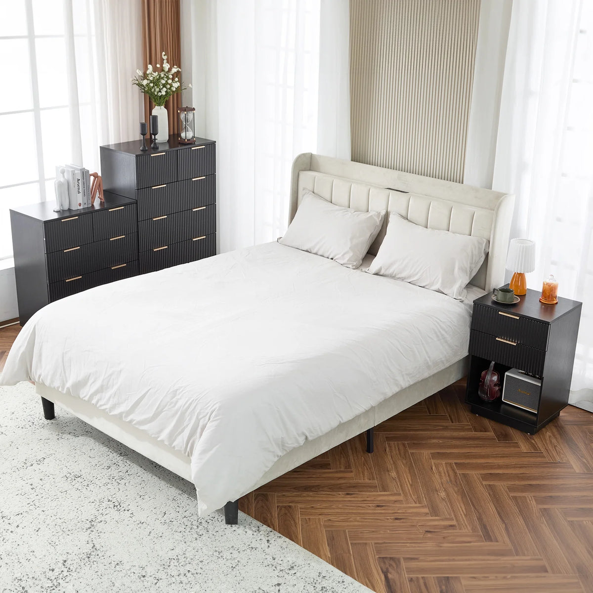 UBesGoo Dresser for Bedroom Wood 4 Drawers Dressers, Fluted Modern Dresser, White