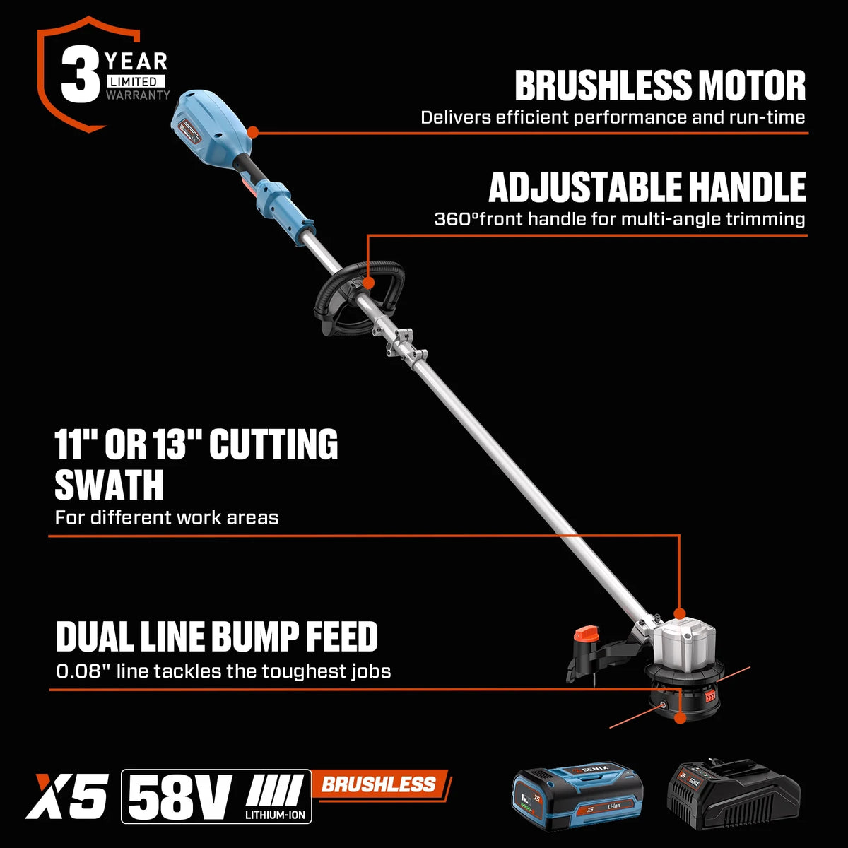 SENIX 20V 2-Tool Cordless Combo Kit, 10-Inch String Trimmer & Variable Speed Leaf Blower (One 4.0Ah Battery and Charger Included) S2K2B1-03