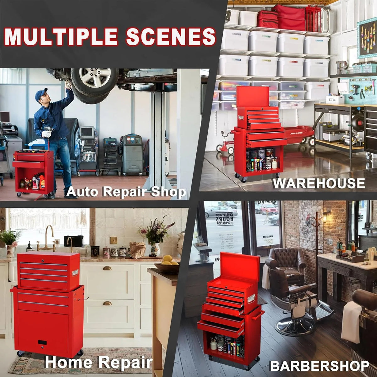 Artbros 8-Drawer Rolling Tool Chest, Large Tool Cabinet with Wheels, Detachable Toolbox Storage for Garage, Repair Shop, Workshop, Black