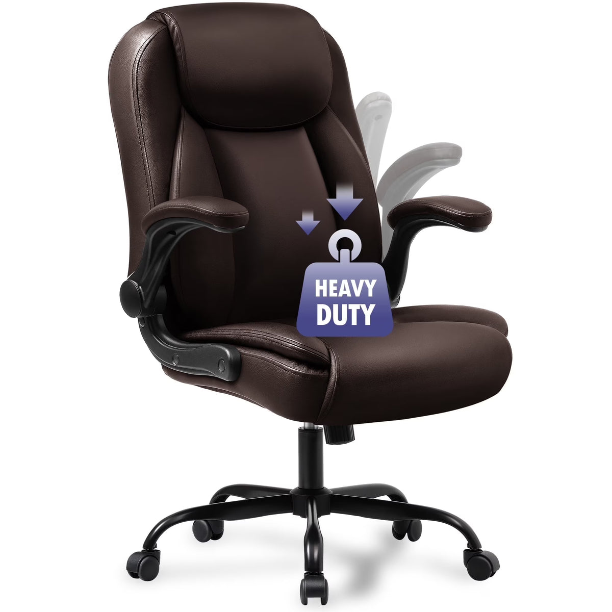 NEO CHAIR Executive Office Chair, Ergonomic High back Cushioned, Wide Leather Seat 8 Hours Heavy Duty Design, Flip Up Armrest Computer Desk Chair, Black