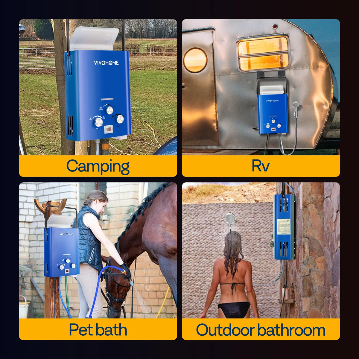 VIVOHOME RV Portable Propane Tankless Water Heater, 1.6GPM 6L RV Tankless Automotive Water Heater with Digital Display for RV Use, Blue