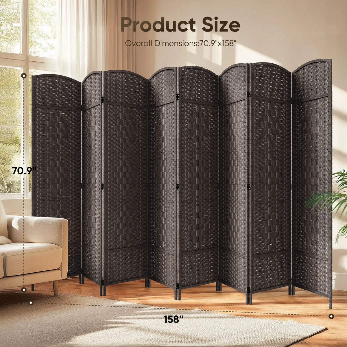 Jostyle Room Divider 6ft. Tall Extra Wide Privacy Screen, Folding Privacy Screens Freestanding Nature