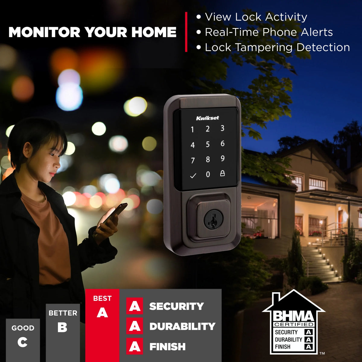 Kwikset Halo Touchscreen Wi-Fi Smart Deadbolt Hardware Lock with Smartkey Satin Nickel
