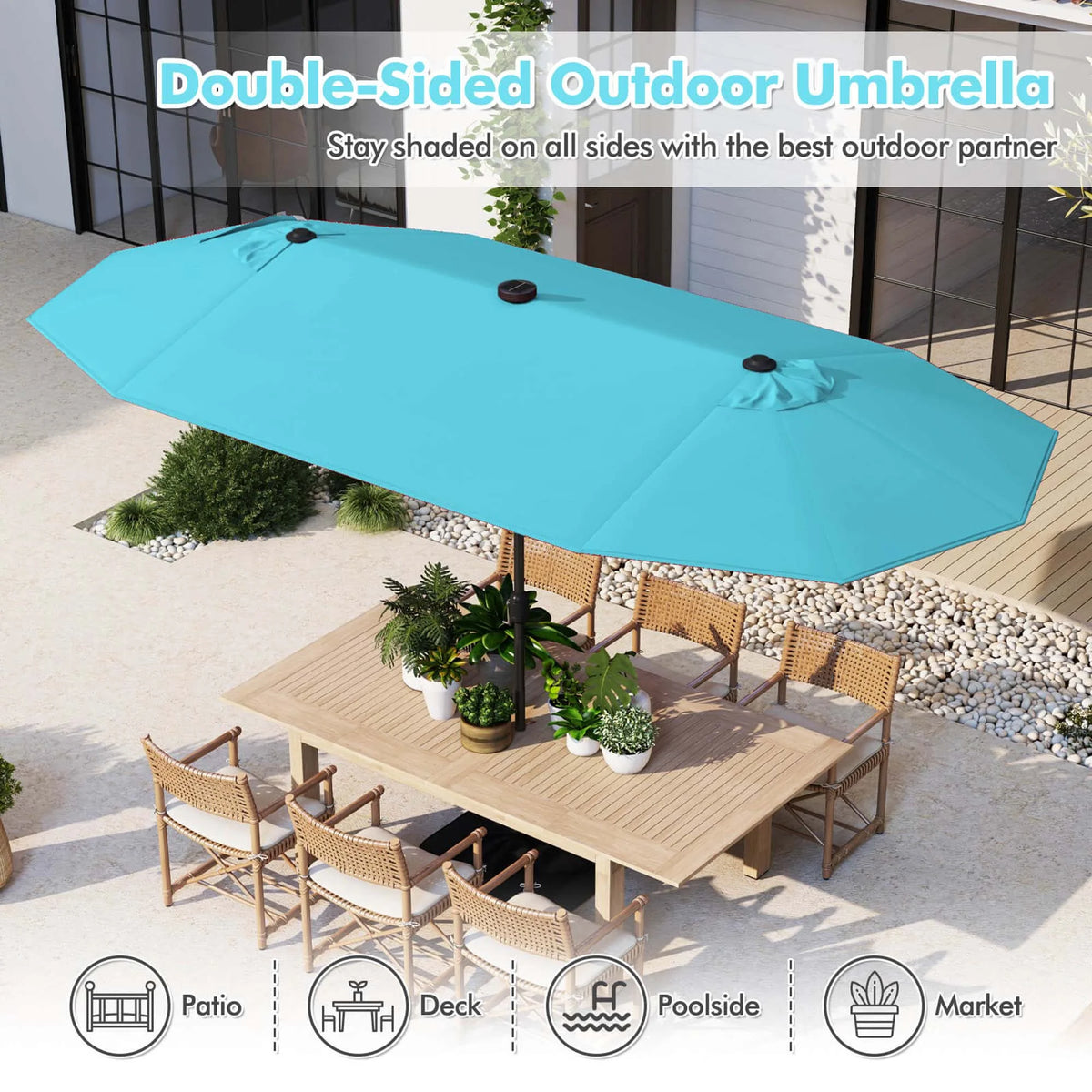 Costway 13ft Beige Rectangle Double-sided Patio Umbrella, Crank Lift