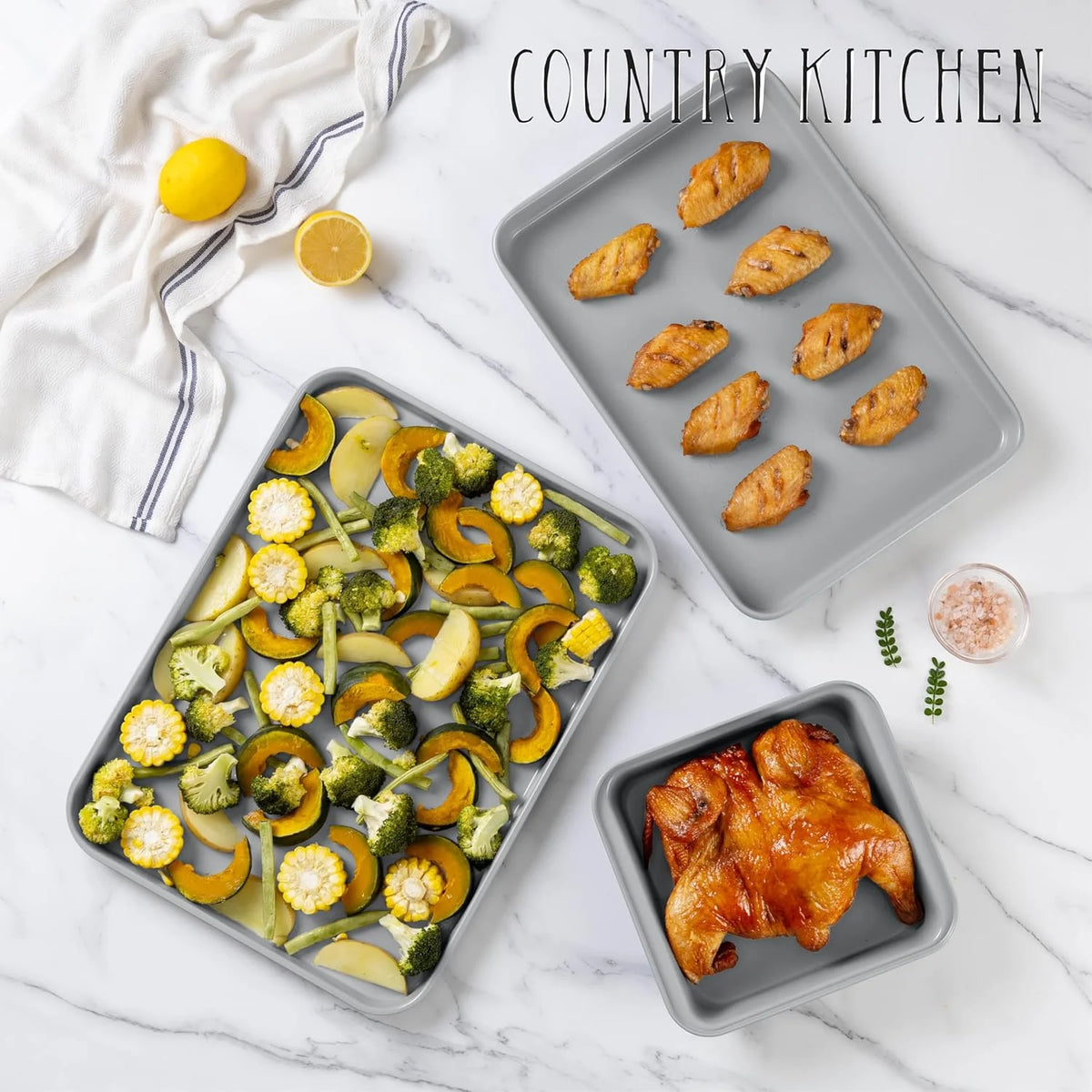 Country Kitchen 13-Piece Nonstick Cookware and Bakeware Set - Pots and Pans Collection with Stackable Design, Cream