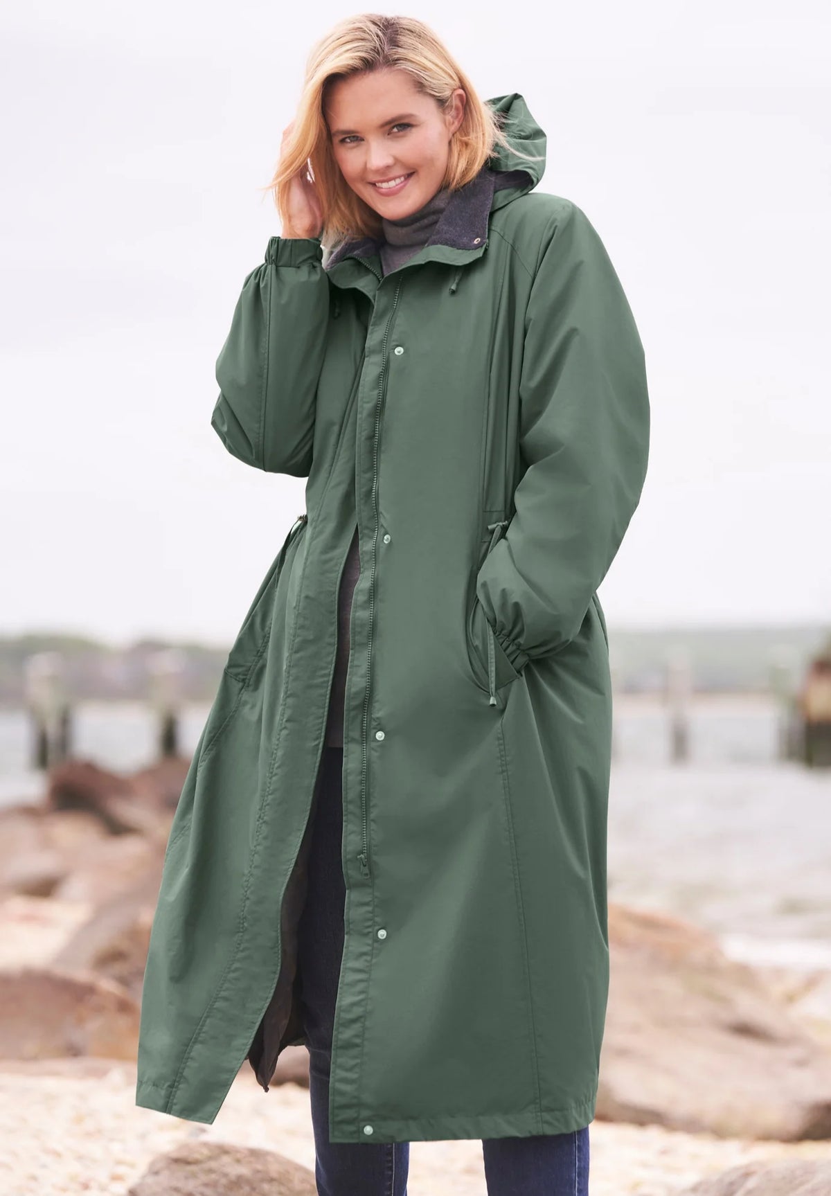Woman Within Plus Size Long Hooded Taslon Jacket