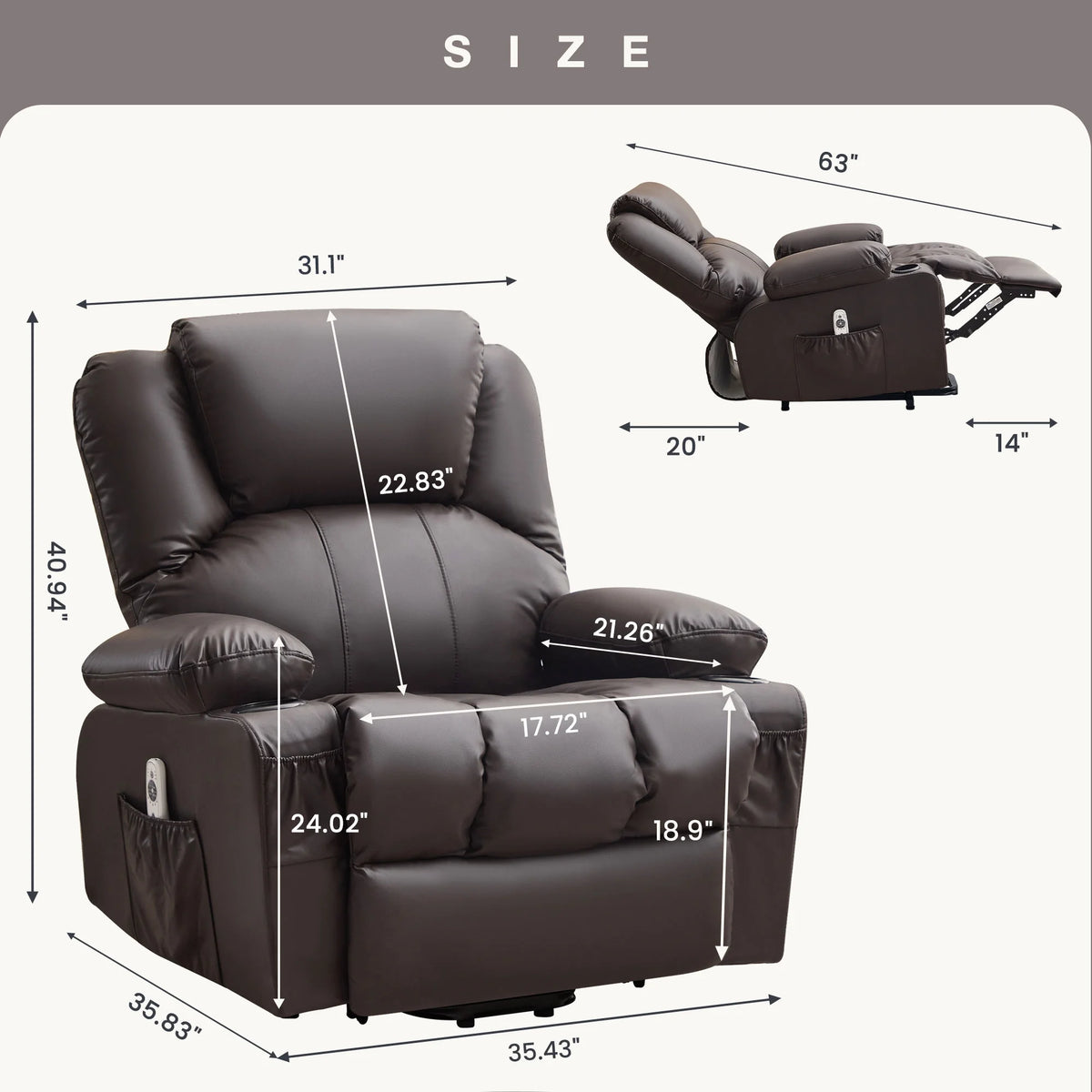 JONPONY Power Lift Recliner Chair Recliners for Elderly with Heat and Massage Recliner Chair for Living Room with Infinite Position and Side Pocket,USB Charge Port,Black