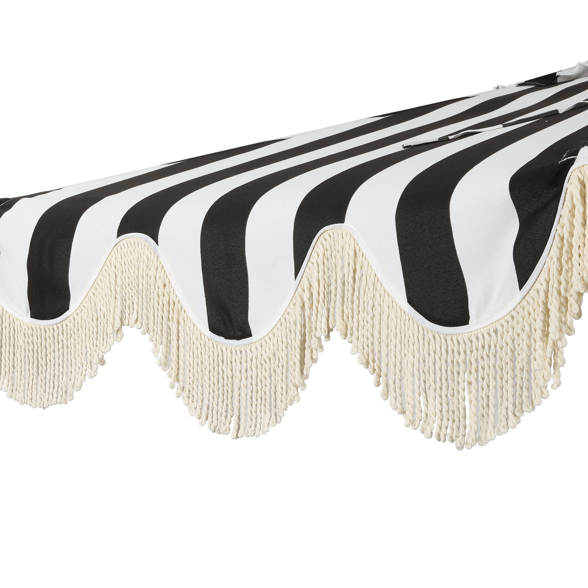 JONATHAN Y Beverly 9 ft. Half Market Patio Umbrella, Designer Classic Scalloped Fringe with Crank, Tilt Button and UV Protection, Blue/White/Cream, Dark Brown Pole