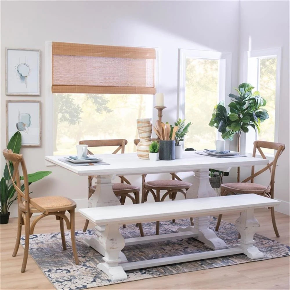 Linon Larson Solid Pine Wood Double Pedestal Bench in Rustic Honey Brown