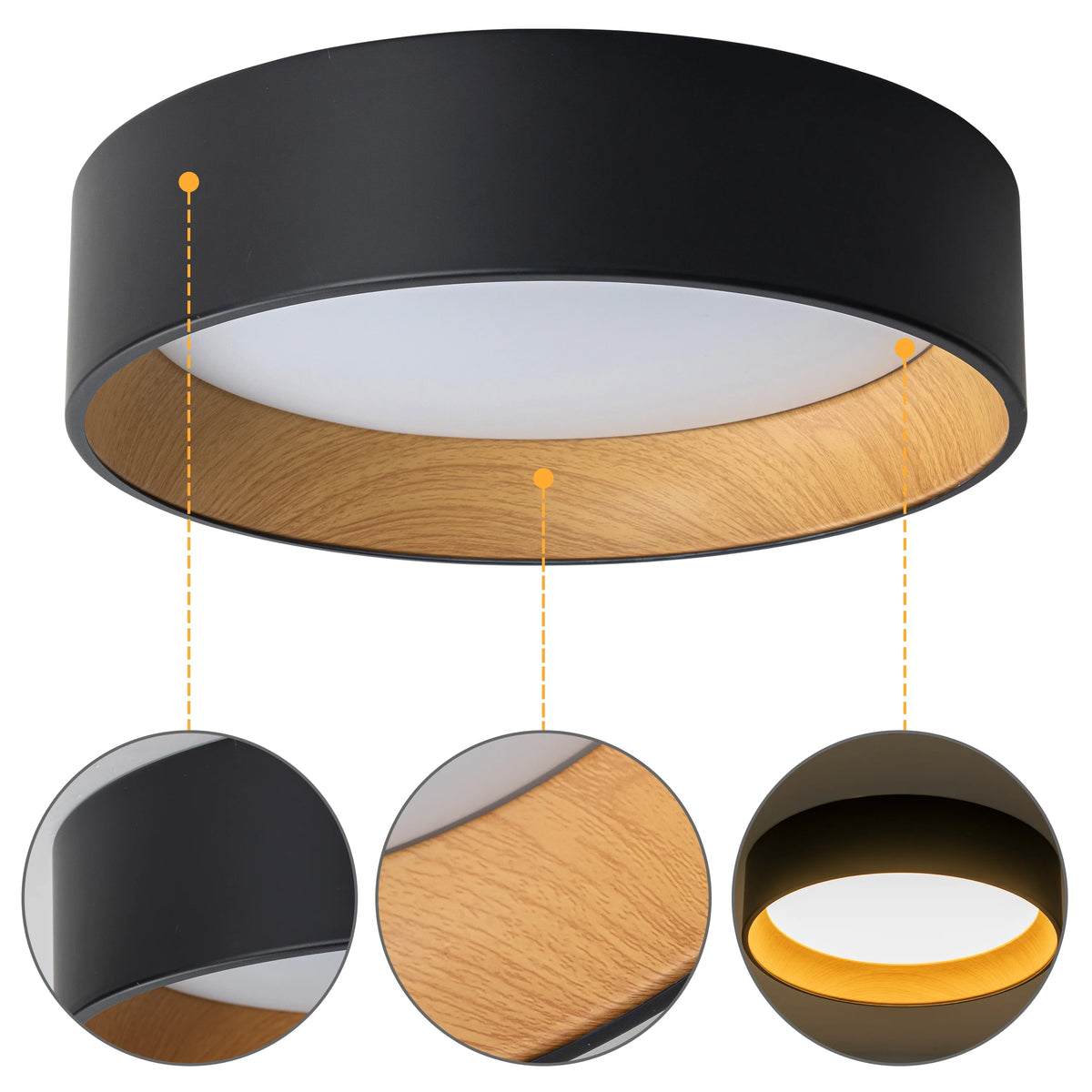 C Cattleya Black and Woodgrain Finish Integrated LED 3000K/4000K/5000K Flush Mount LED Ceiling Light