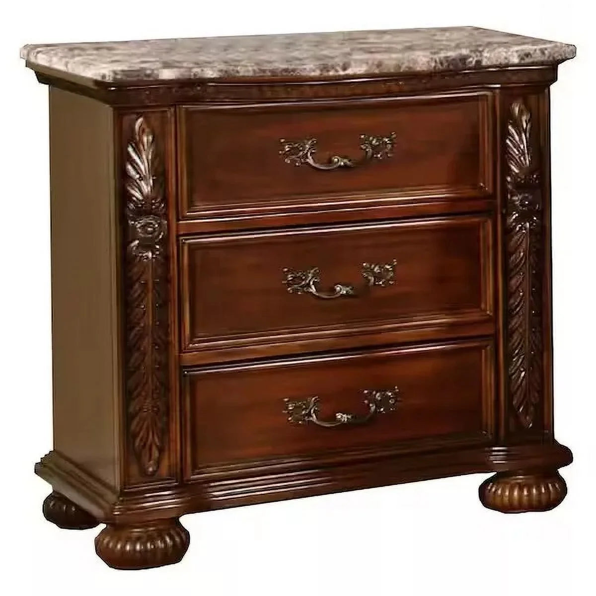 Traditional 4PC Eastern King Size Bedroom Set, Solid Wood Bed Frame Nightstand Dresser and Mirror, Cherry Finish