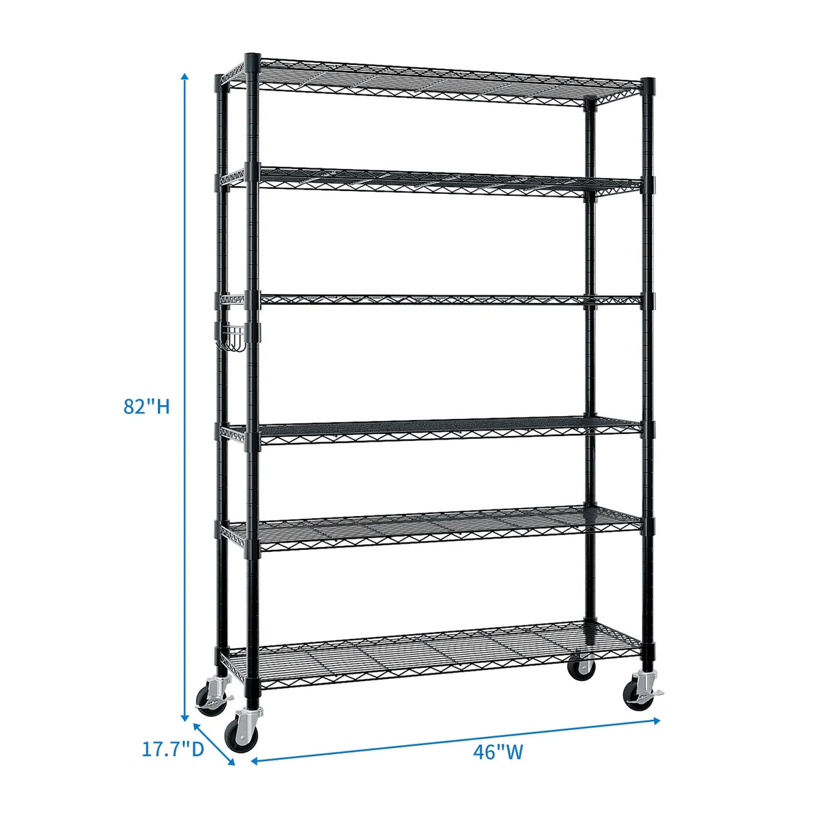 Ktaxon 6 Tier Wire Shelving with Wheels, 46"D x 18"W x 82"H Multifunctional Storage Rack Metal Garage Shelves Organizer, Capacity for 900lbs, Silver